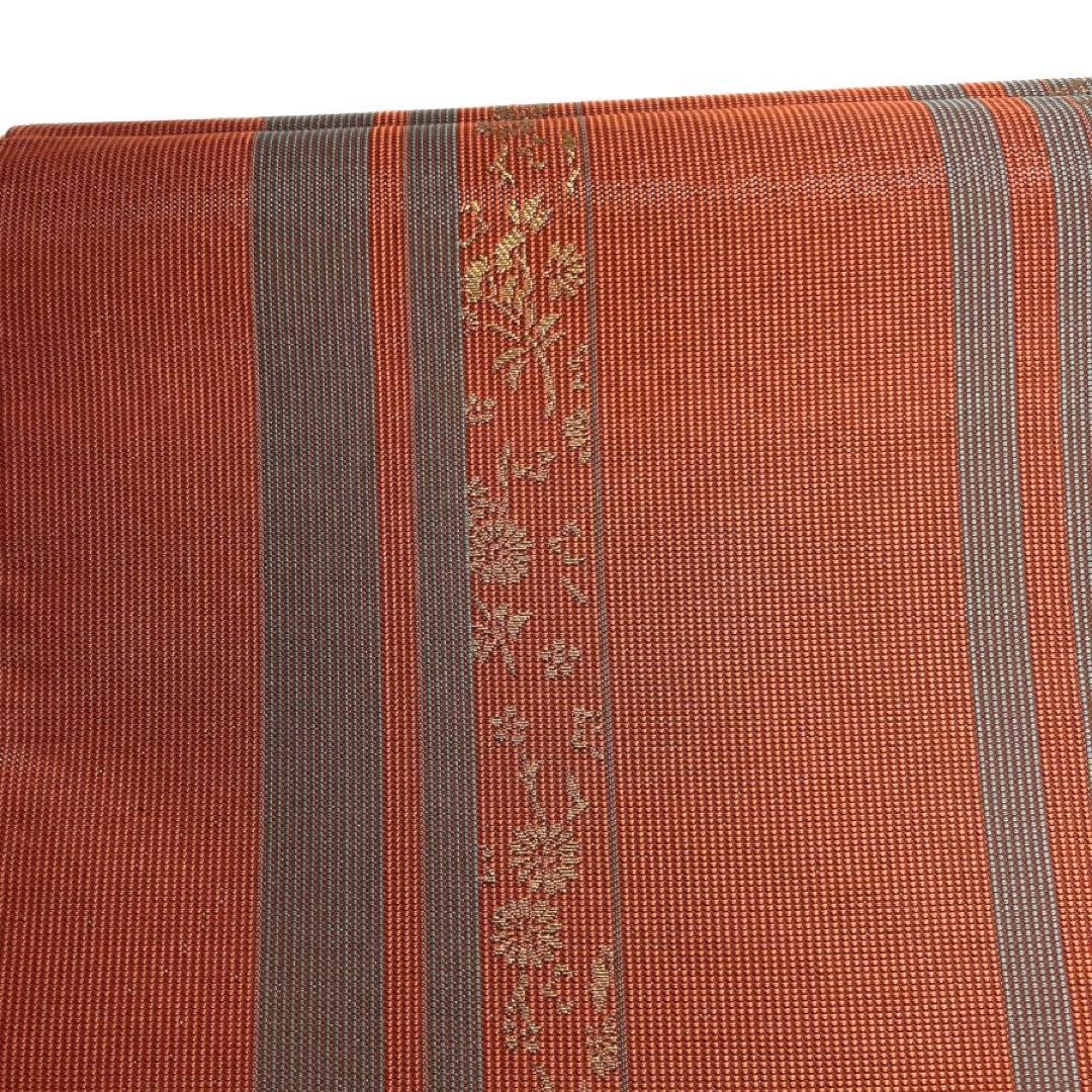 未着用　本場筑前博多織　京袋帯　菊花　縦縞　証紙付き　着物　103b d