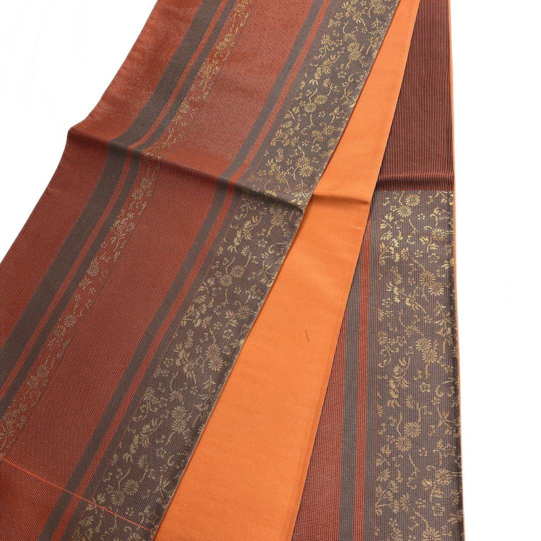 未着用　本場筑前博多織　京袋帯　菊花　縦縞　証紙付き　着物　103b d