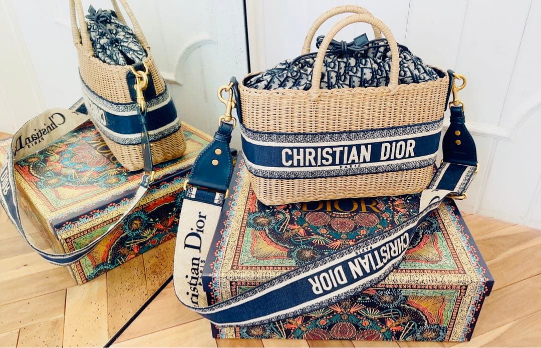 DIOR ディオール　ウィッカー　バスケットバッグ　オブリーク　カゴバッグ　大