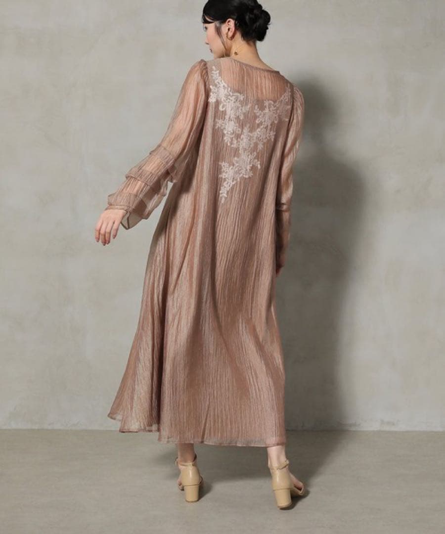 シアーAラインワンピースドレス　結婚式 花柄