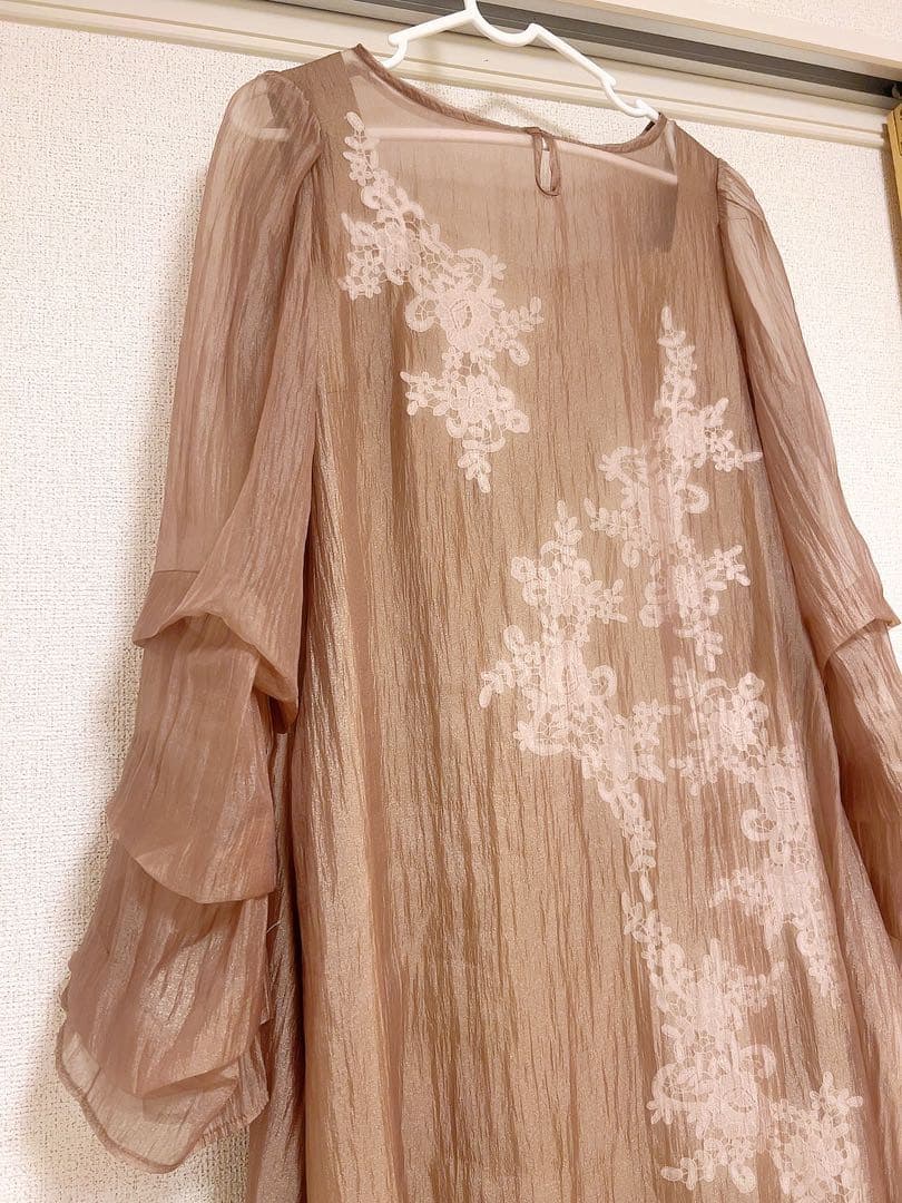 シアーAラインワンピースドレス　結婚式 花柄