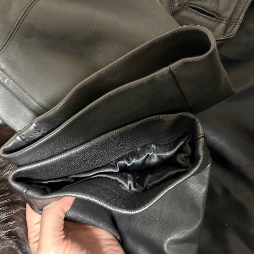 【Pinky&Dianne】美品高級ブルーフォックス襟リアルレザー ロングコート