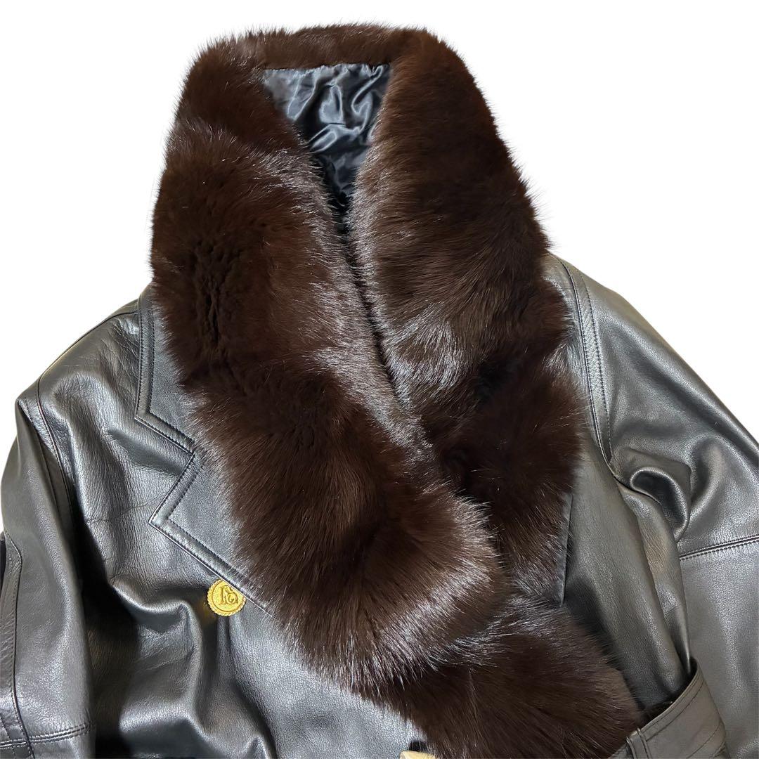 【Pinky&Dianne】美品高級ブルーフォックス襟リアルレザー ロングコート