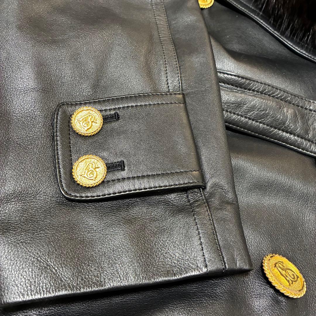 【Pinky&Dianne】美品高級ブルーフォックス襟リアルレザー ロングコート