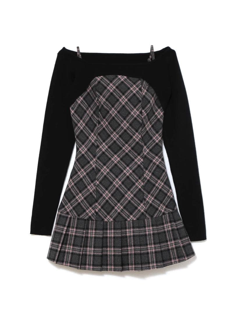 ワンピース Selena check mini dress gray