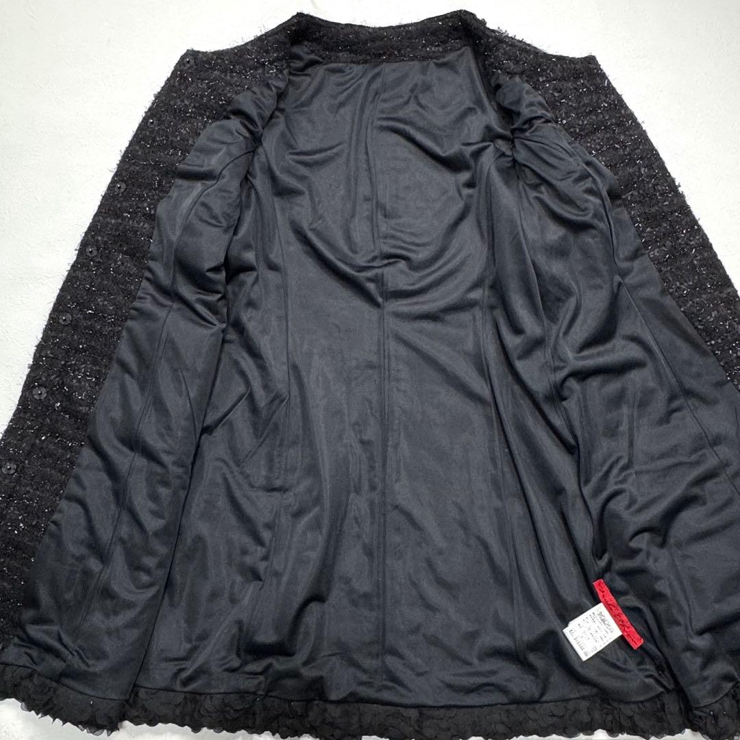 希少 大きいサイズ ノコオーノ ノーカラー ジャケット ツイード ロング 42