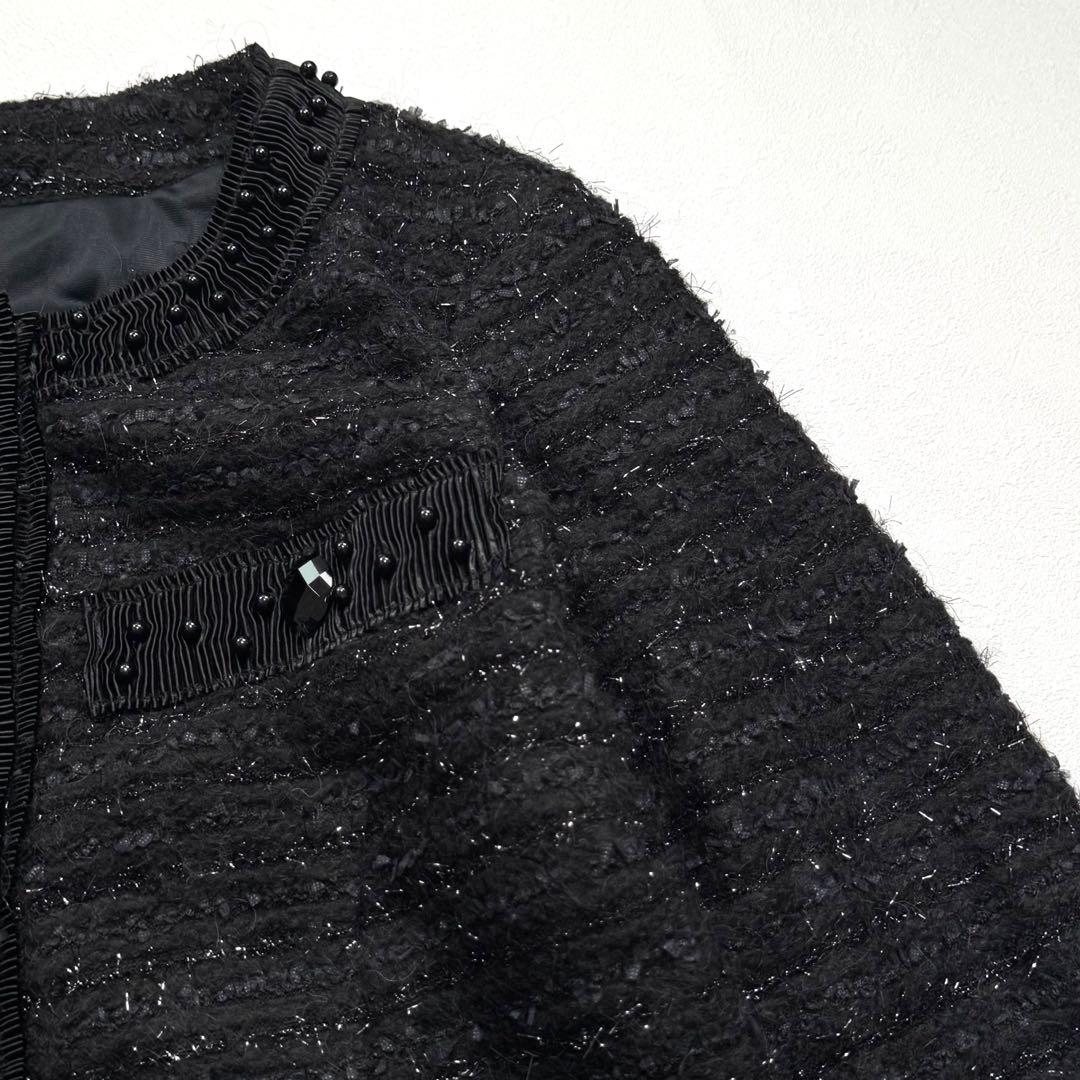 希少 大きいサイズ ノコオーノ ノーカラー ジャケット ツイード ロング 42