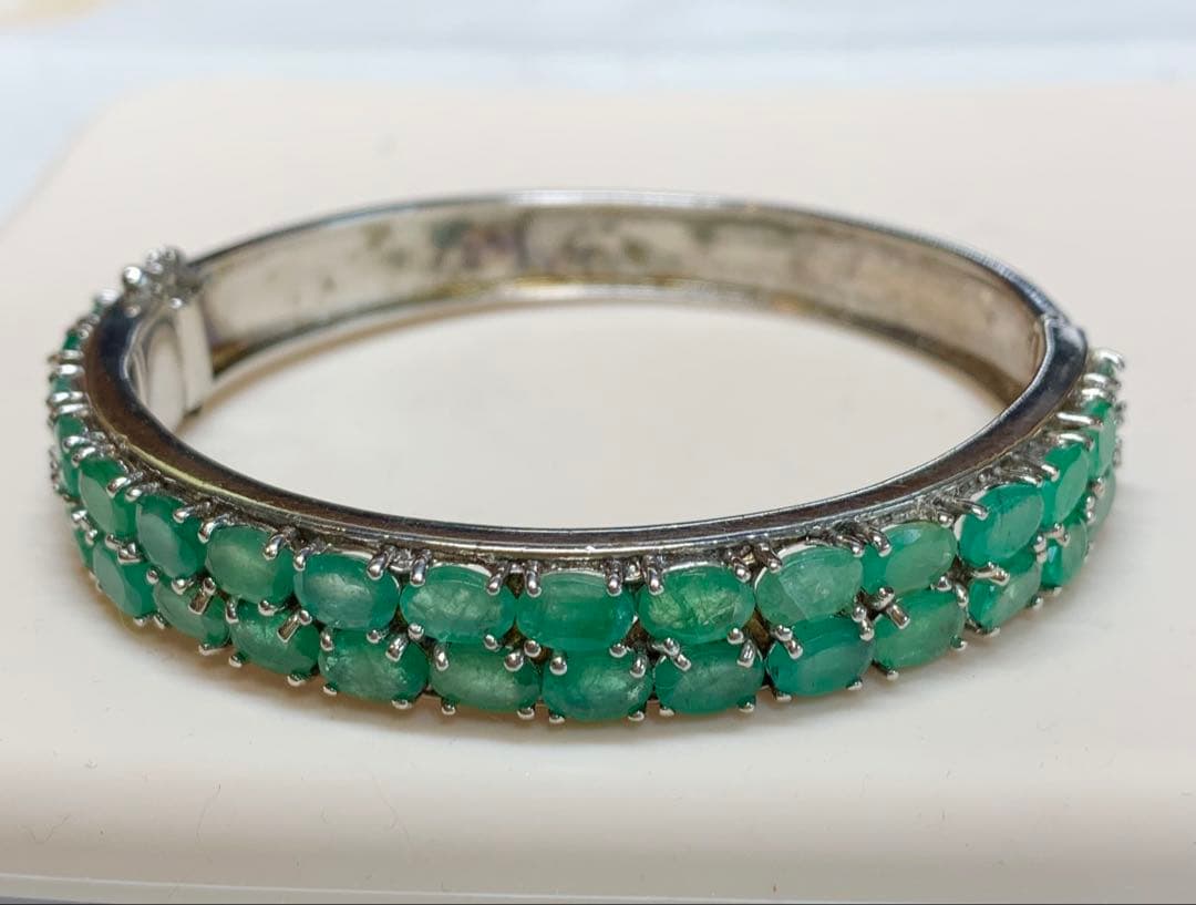 エメラルド＋シルバー925　バングル　レア　内径約57mm