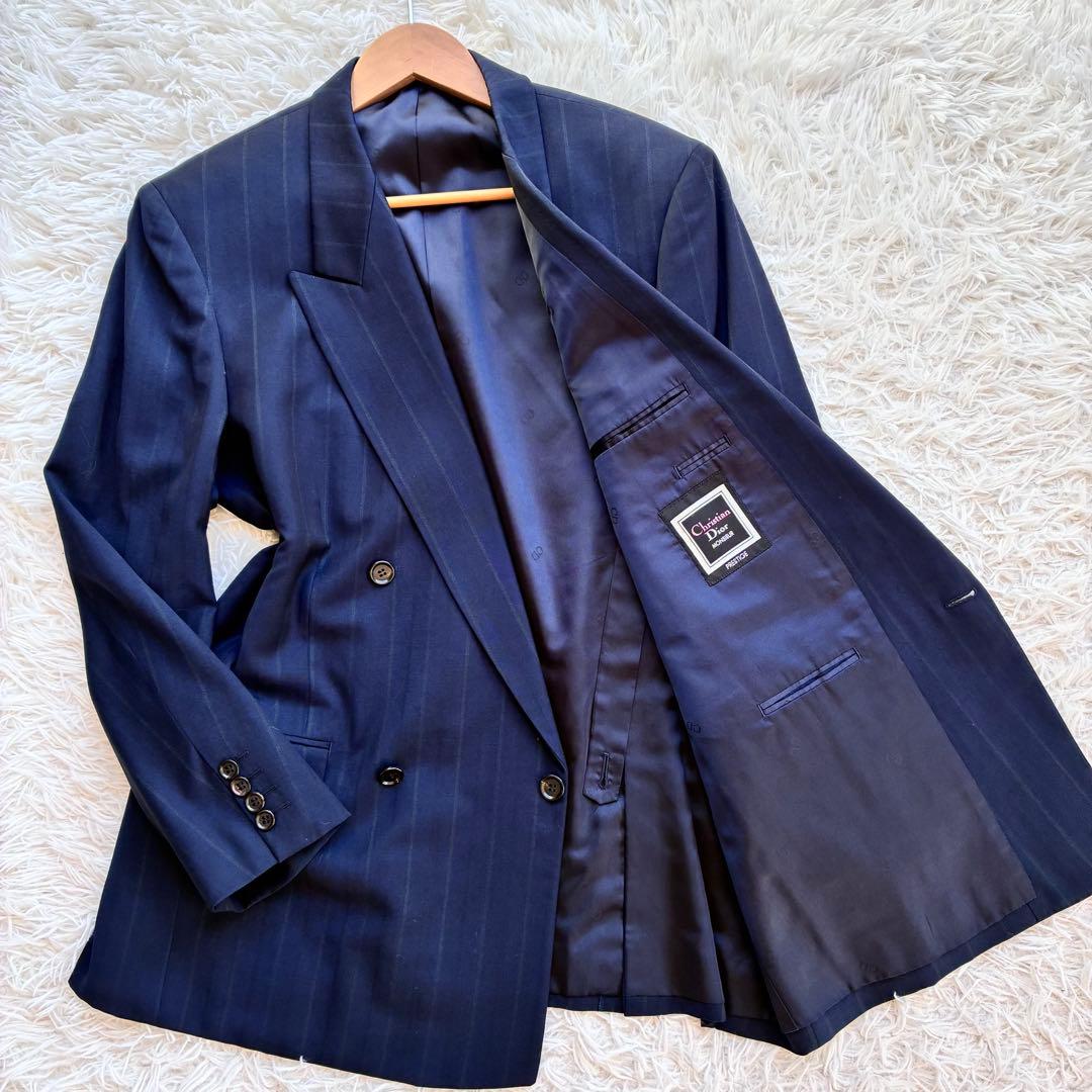 クリスチャンディオール　プレステージ　セットアップ　ダブル　紺　ストライプ