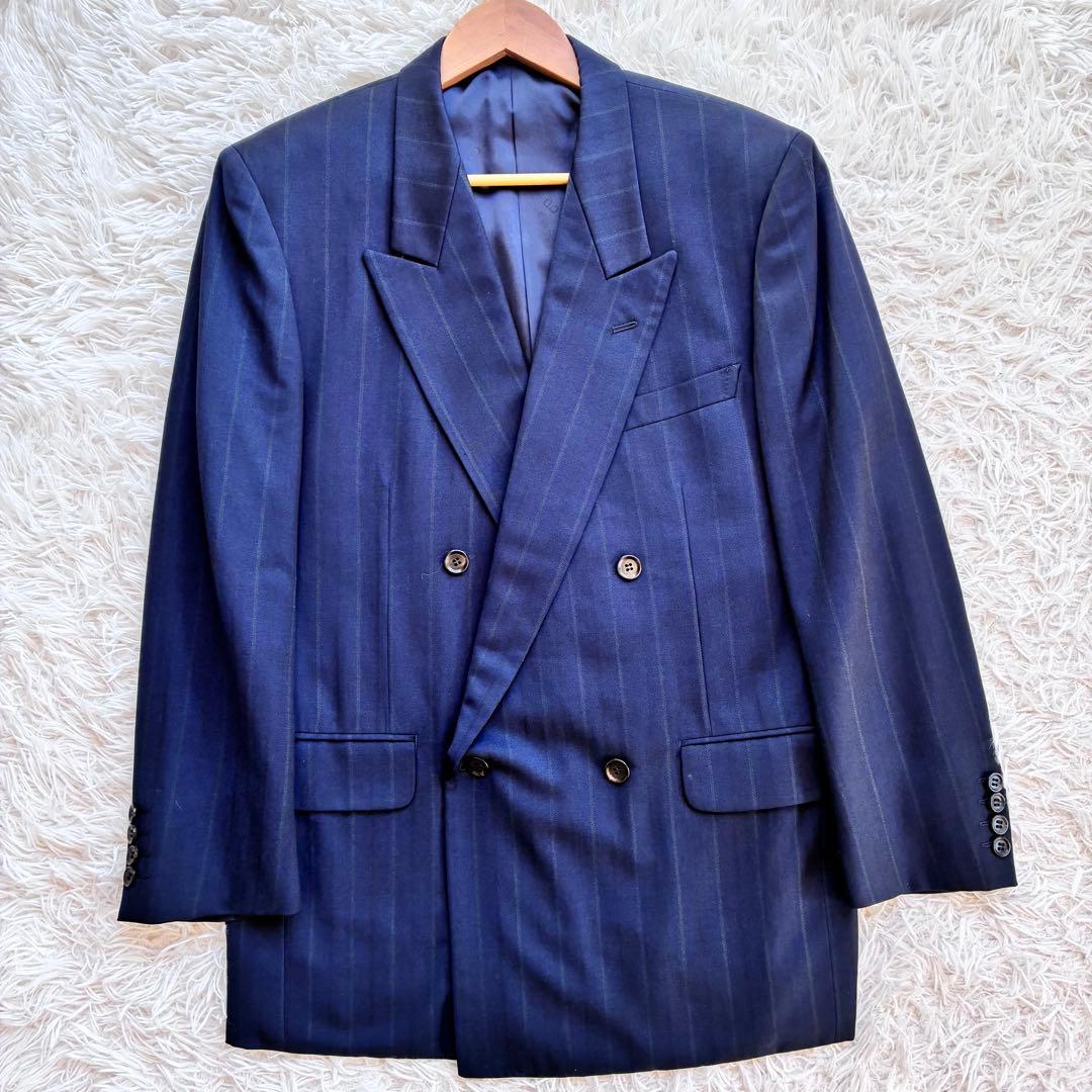 クリスチャンディオール　プレステージ　セットアップ　ダブル　紺　ストライプ
