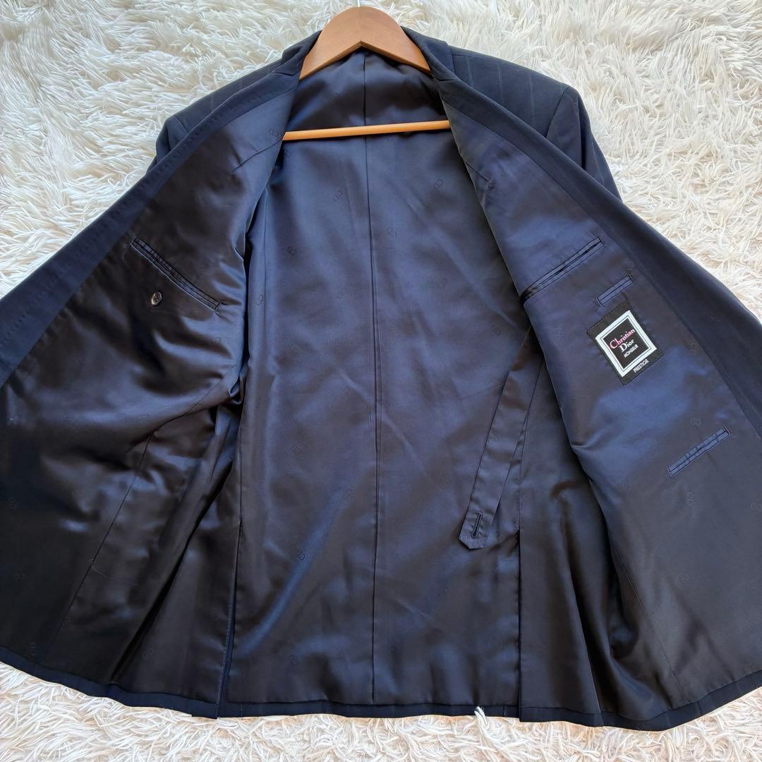 クリスチャンディオール　プレステージ　セットアップ　ダブル　紺　ストライプ