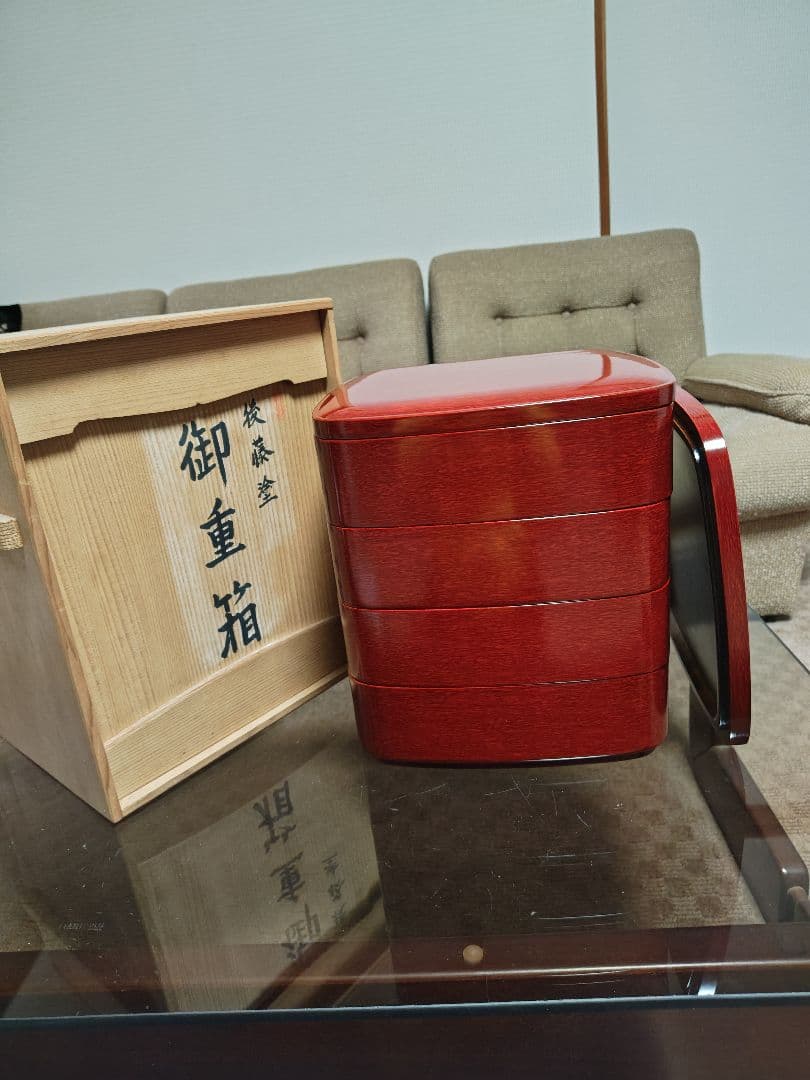 【香川漆器】8寸(24cm)四段角重(後藤塗、天然木くりぬき)