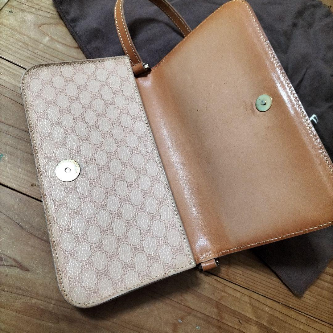 CELINE ハンドバッグ マカダム柄 PVC レザー ベージュ