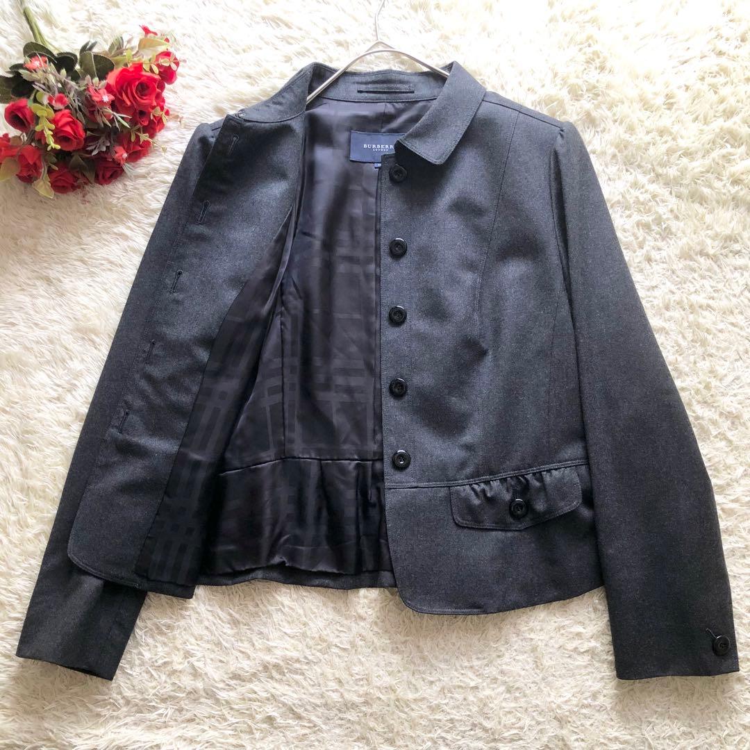 極美品♪BURBERRY LONDON♪ウールペプラジャケット　ダークグレー3L