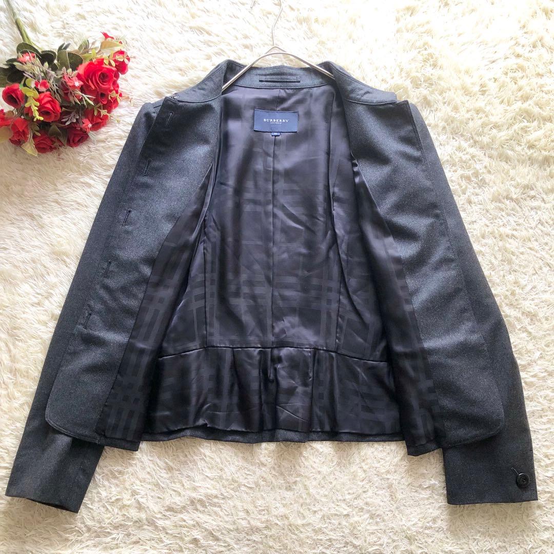 極美品♪BURBERRY LONDON♪ウールペプラジャケット　ダークグレー3L