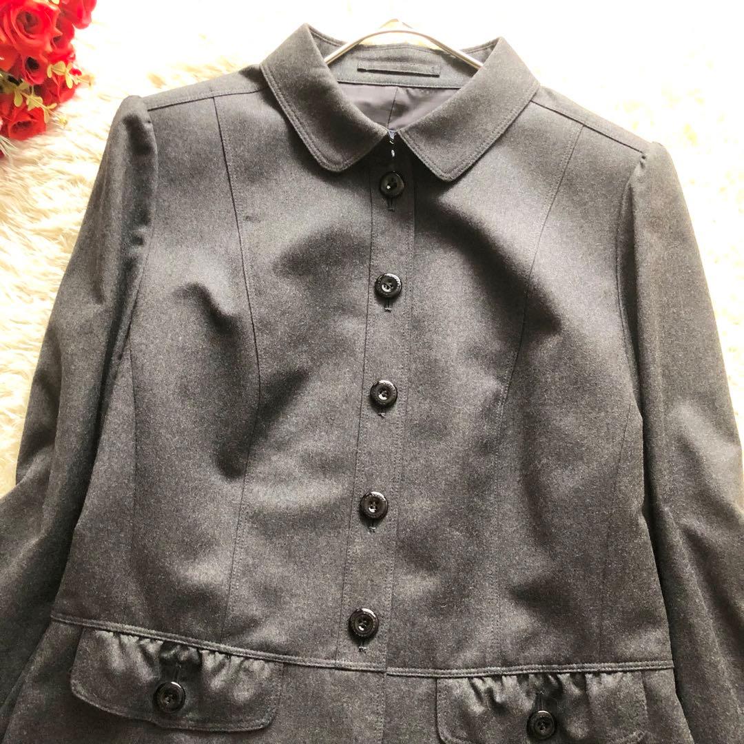 極美品♪BURBERRY LONDON♪ウールペプラジャケット　ダークグレー3L