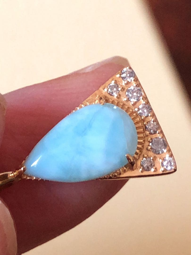 新品同様♡アガット K10 ラリマー.ダイヤモンド.チャーム　定価35200円