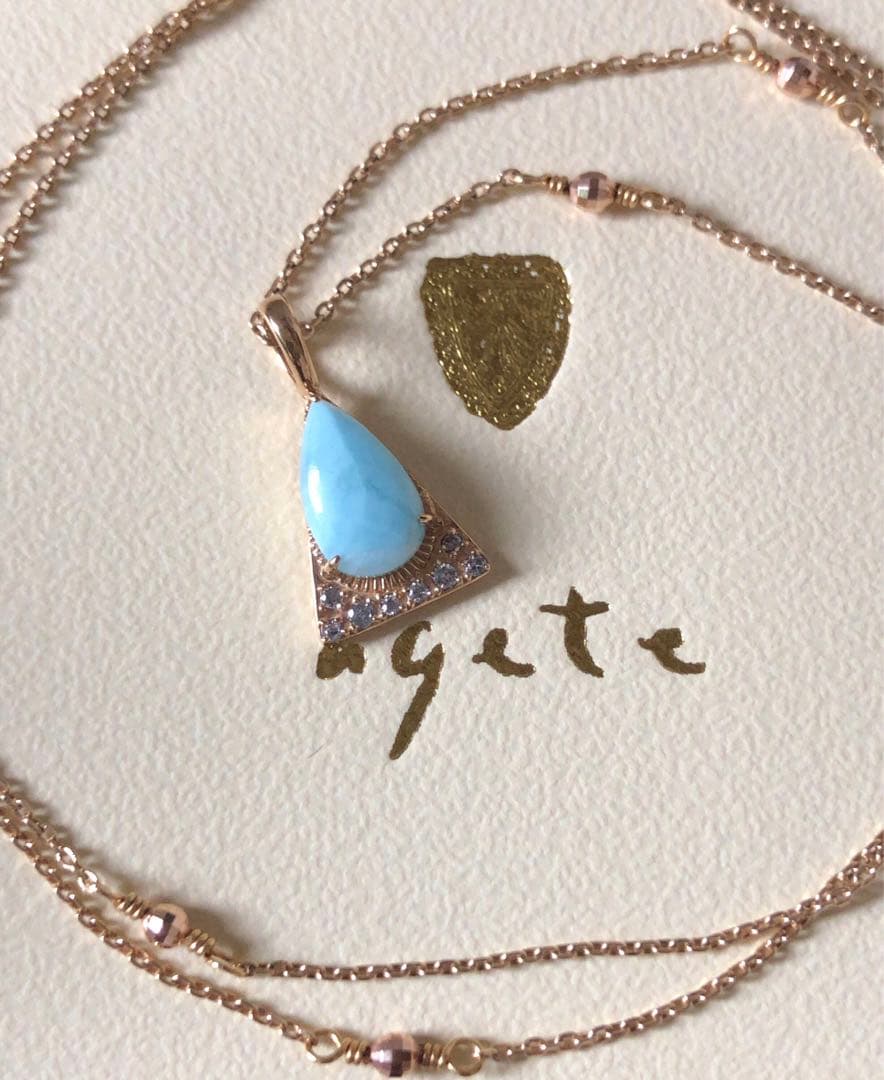 新品同様♡アガット K10 ラリマー.ダイヤモンド.チャーム　定価35200円