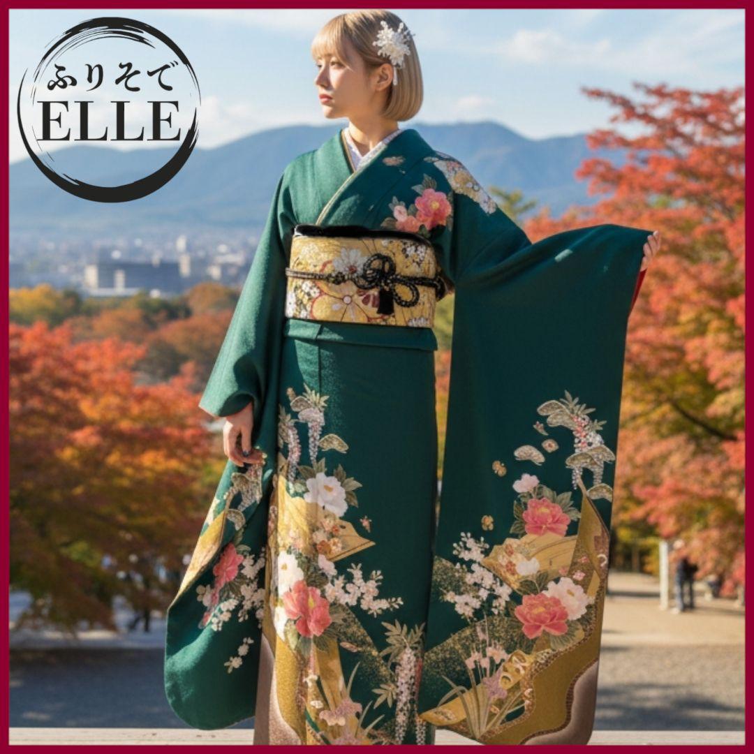 振袖フルセット(7点)・古典柄・金駒刺繍・金彩加工・宝尽くし・正絹