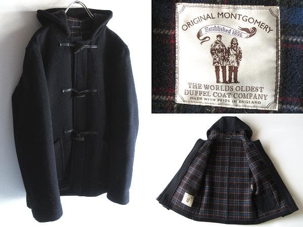 英国 モンゴメリー 裏チェック ウールメルトン ミドル ダッフルコート 38
