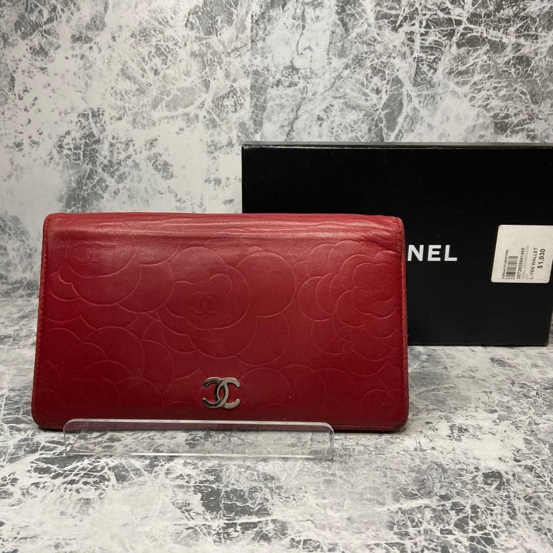 ✨CHANEL✨　シャネル　長財布　カメリア　赤　レッド