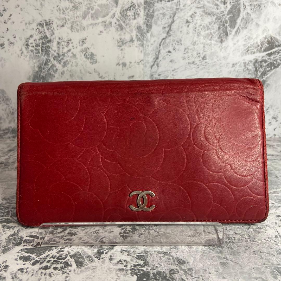 ✨CHANEL✨　シャネル　長財布　カメリア　赤　レッド