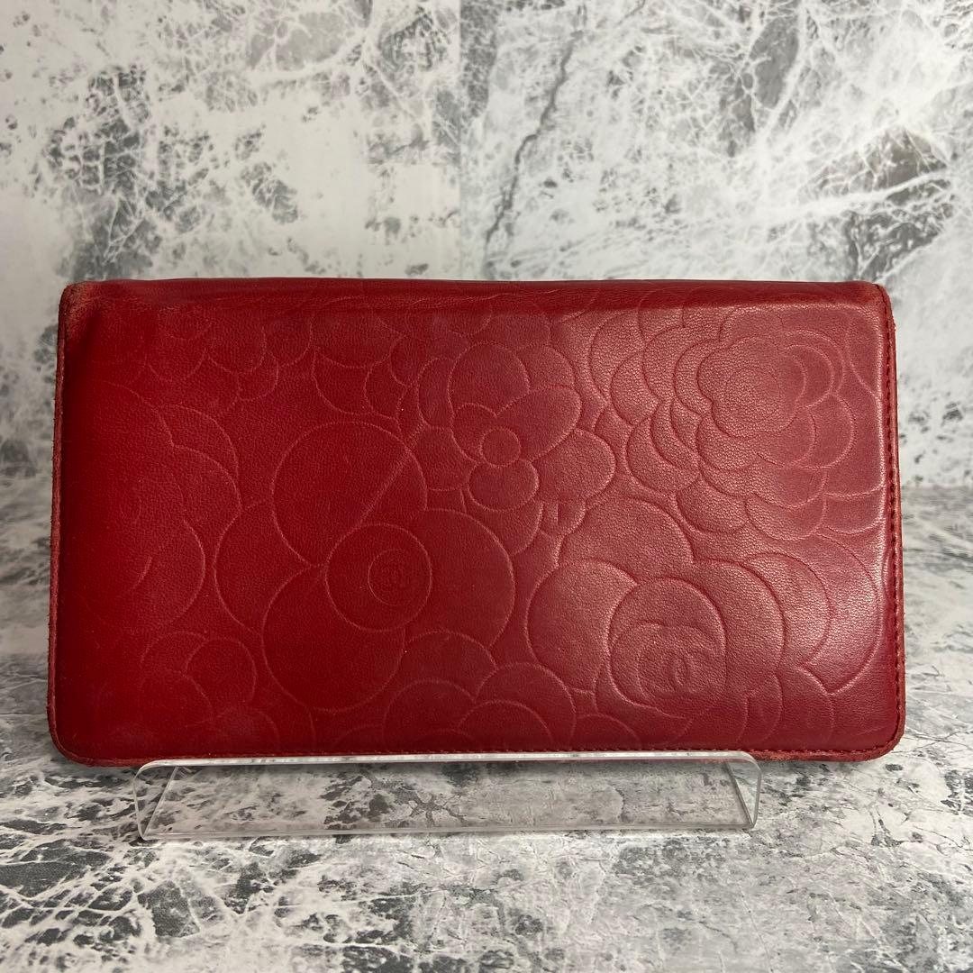 ✨CHANEL✨　シャネル　長財布　カメリア　赤　レッド