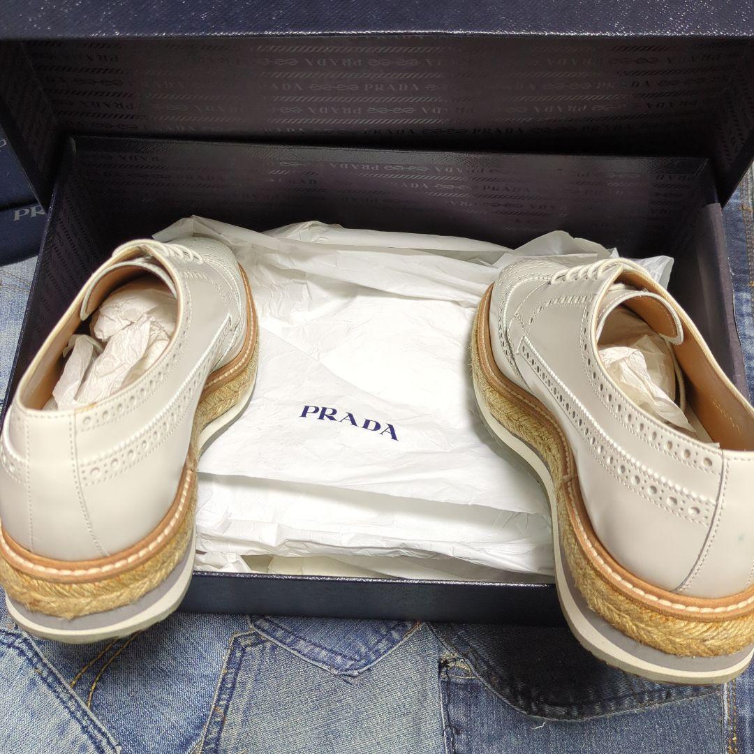 横浜高島屋購入　 レザーシューズ　エスパドリーユ　白　7 厚底　ウイングチップ