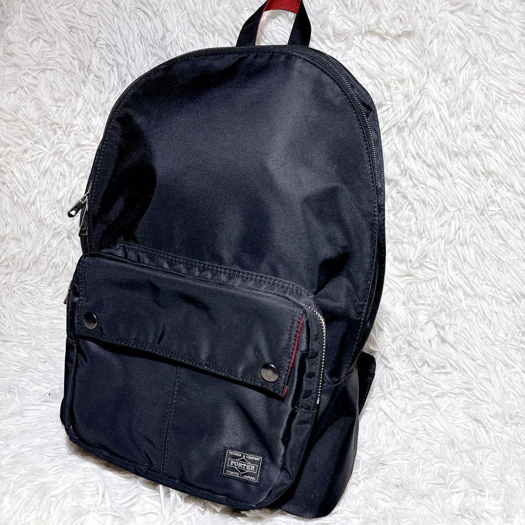 極美品 PORTER L-fine リュック 黒 ブラック 赤裏地 吉田カバン