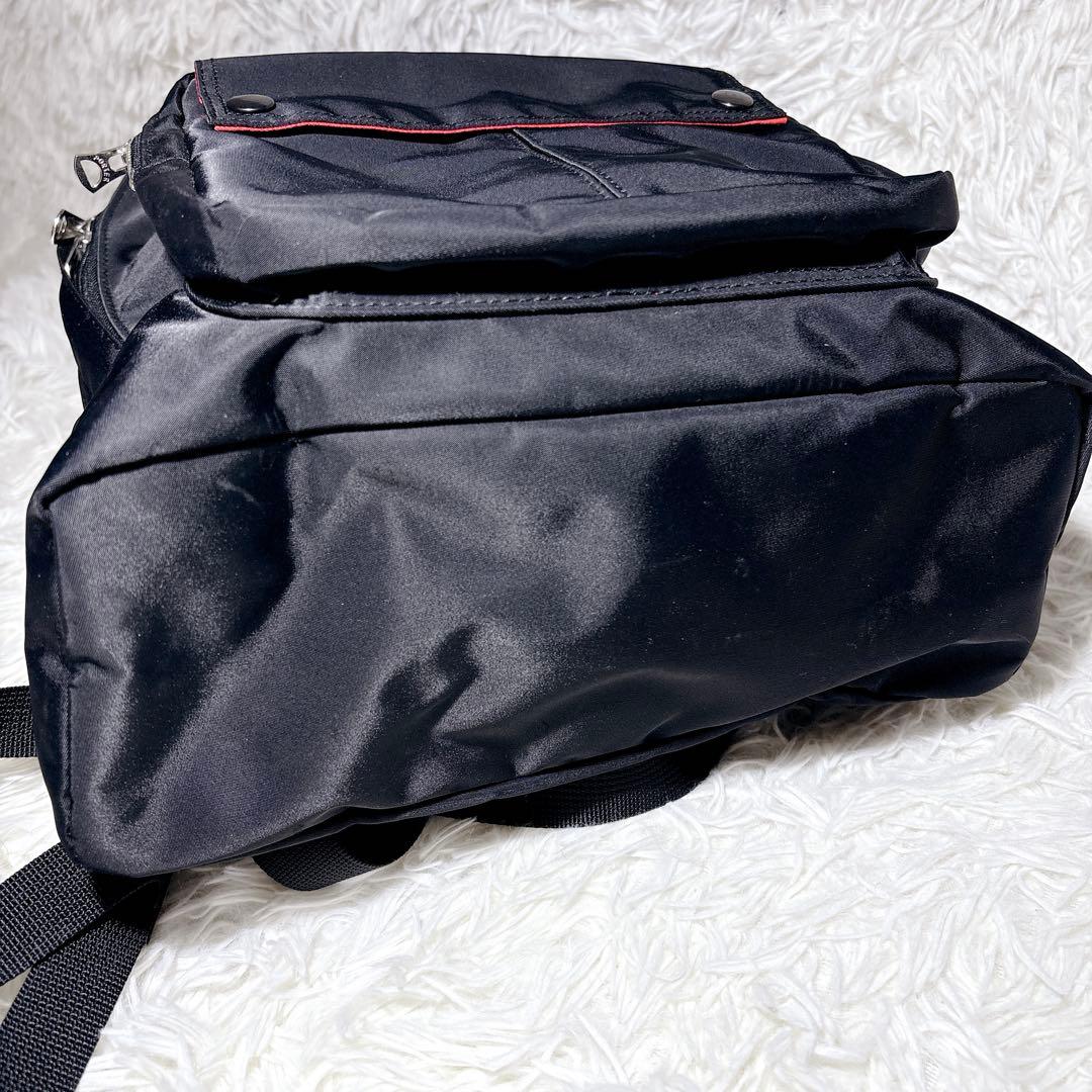 極美品 PORTER L-fine リュック 黒 ブラック 赤裏地 吉田カバン