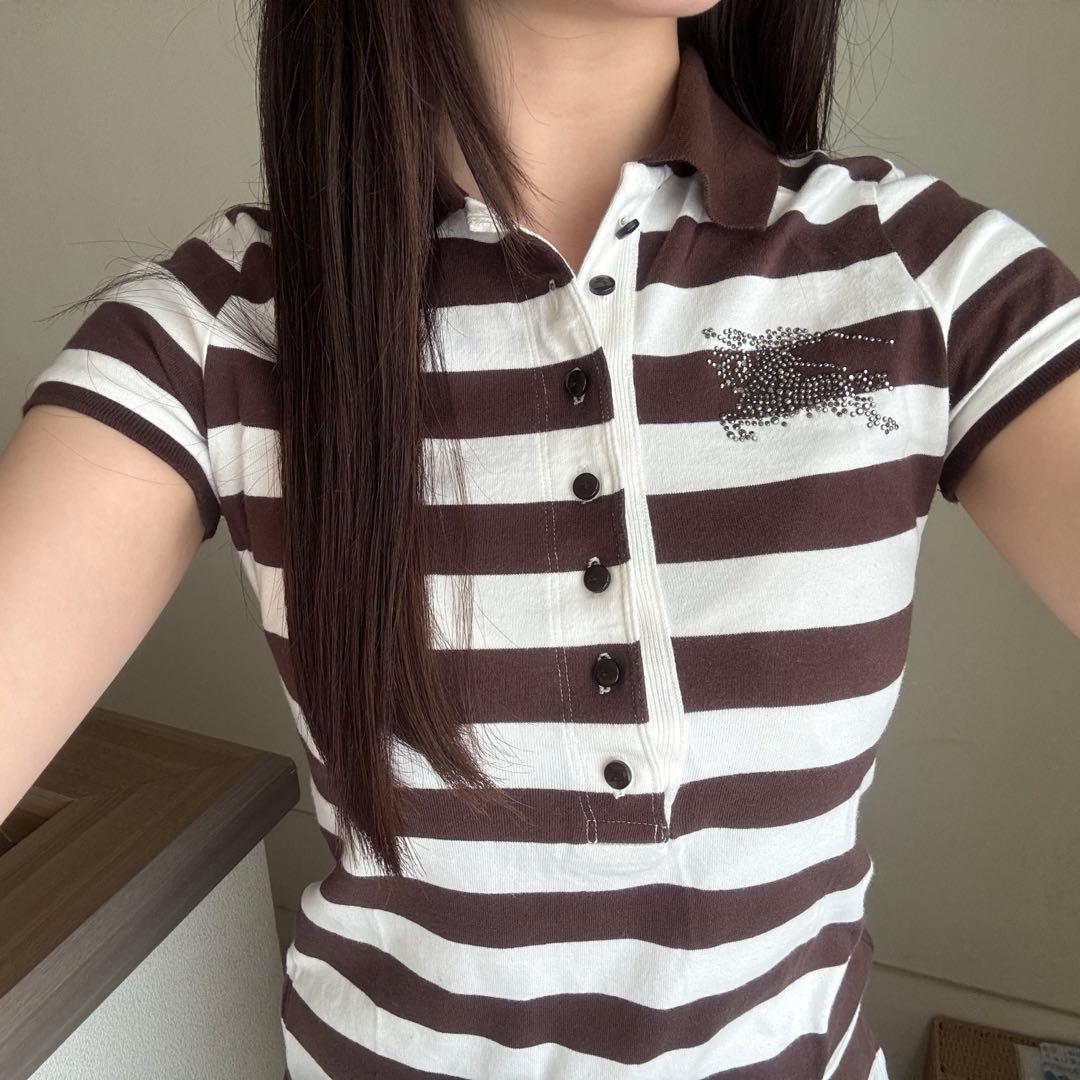 BURBERRY y2kストライプ ポロシャツ 38♡