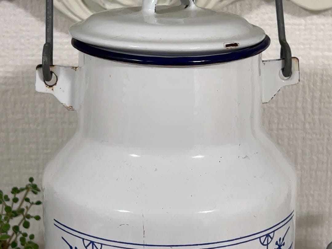 フランスアンティーク＊ホーローサキソニー柄ジャーポット