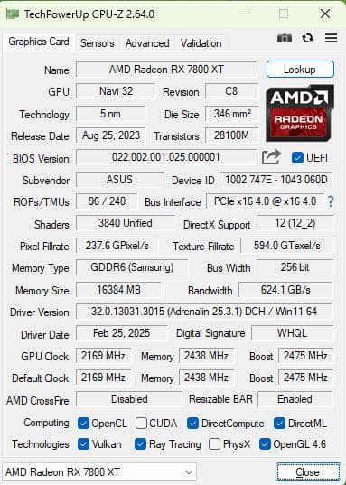 グラフィックボード・グラボ・ビデオカード ASUS Dual Radeon RX 7800 XT