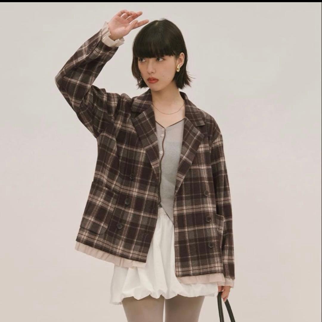 loin nuit ロワンニュイ　フリルレイヤードデザインジャケット　チェック