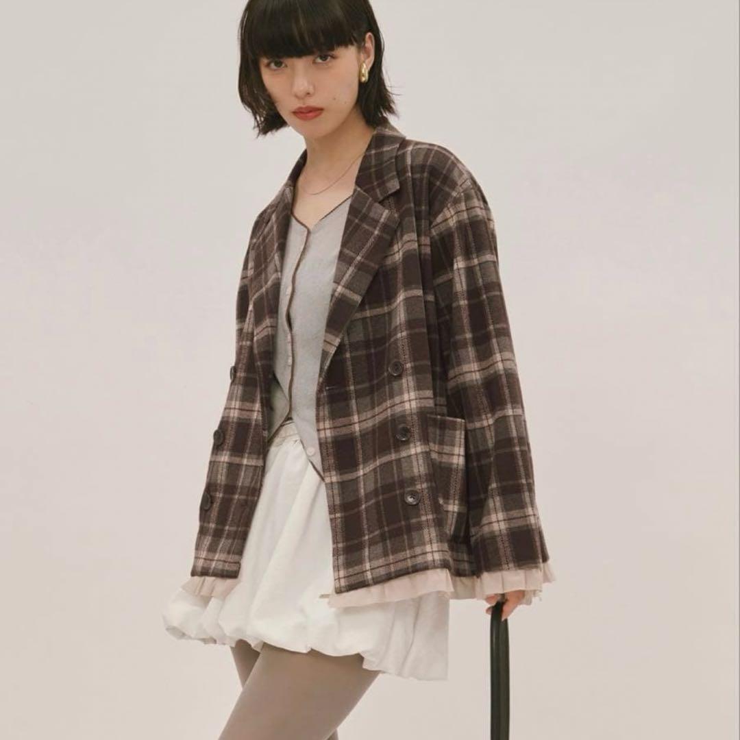 loin nuit ロワンニュイ　フリルレイヤードデザインジャケット　チェック