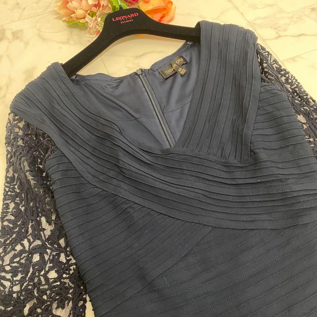 極美品✨タダシショージ ロングワンピース ドレス レース 刺繍 マーメイド 紺