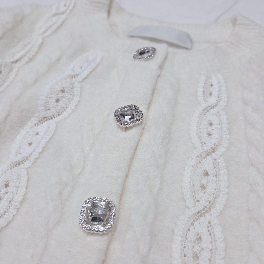 美品✨セルフォード 25SS アルパカ混 ケーブルレースデザインカーディガン 白