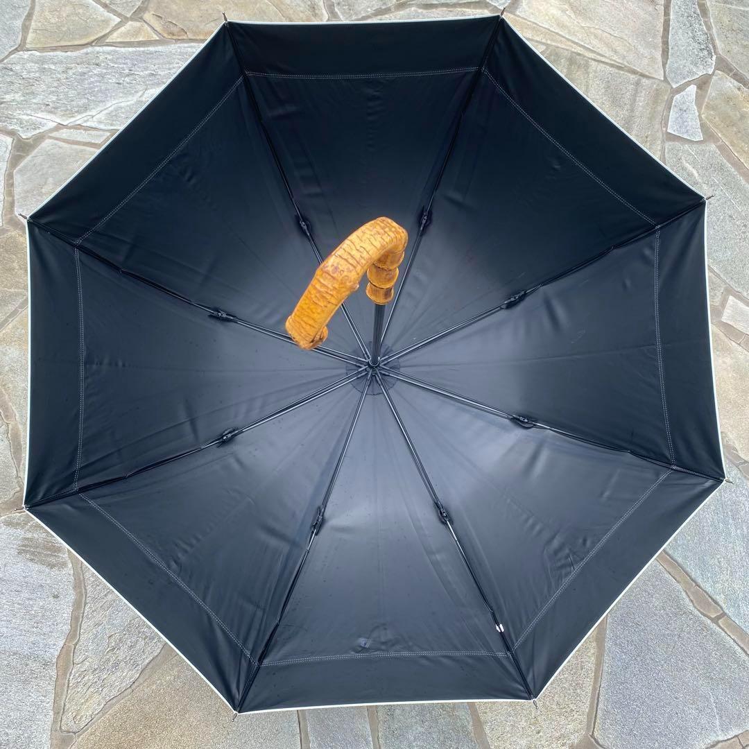 芦屋ロサブラン♡遮光日傘　長傘　ネイビー　紺色　バンブー　持ち手竹　紫外線対策