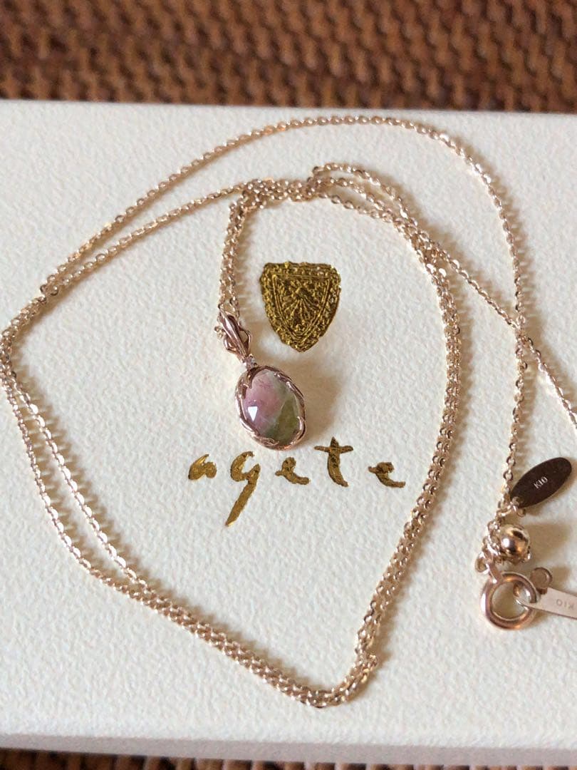 新品♡アガット K10 ダイヤモンド付きバイカラートルマリンチャーム