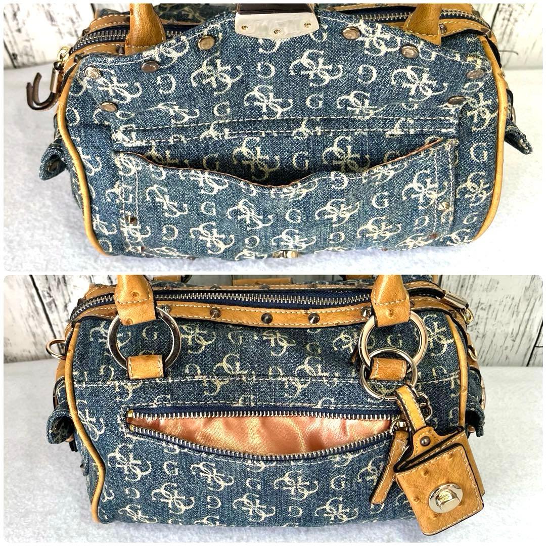 GUESS ゲス デニムハンドバッグ レザー ミニ ボストン コンビ レディース