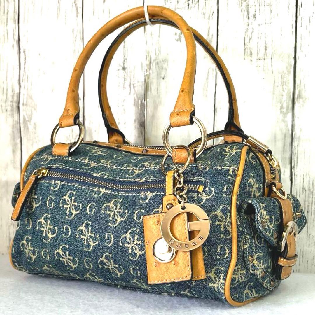 GUESS ゲス デニムハンドバッグ レザー ミニ ボストン コンビ レディース