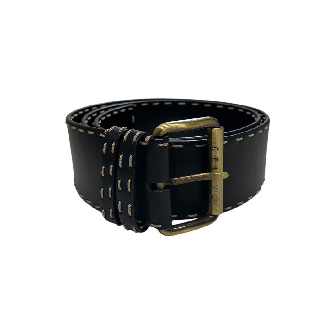 STITCHED WIDE LEATHER BELT レザーベルト ワイド 黒.