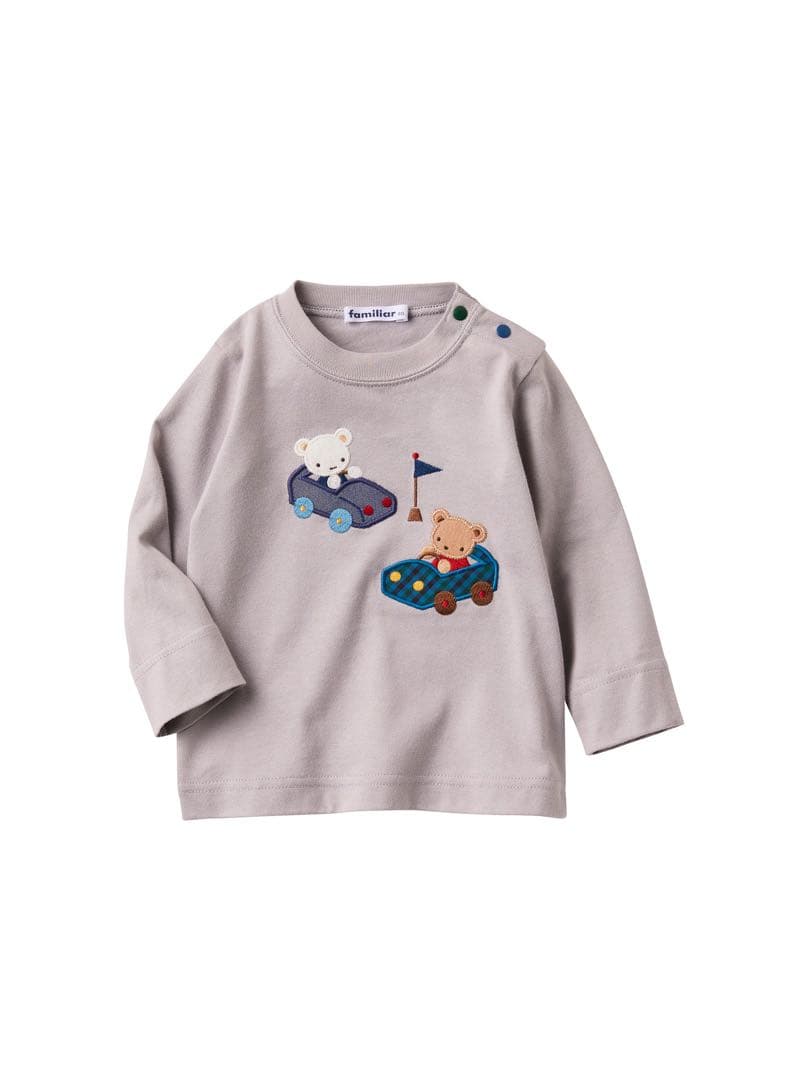ファミリア　クマと車の刺繍 カットソー 90サイズ グレー