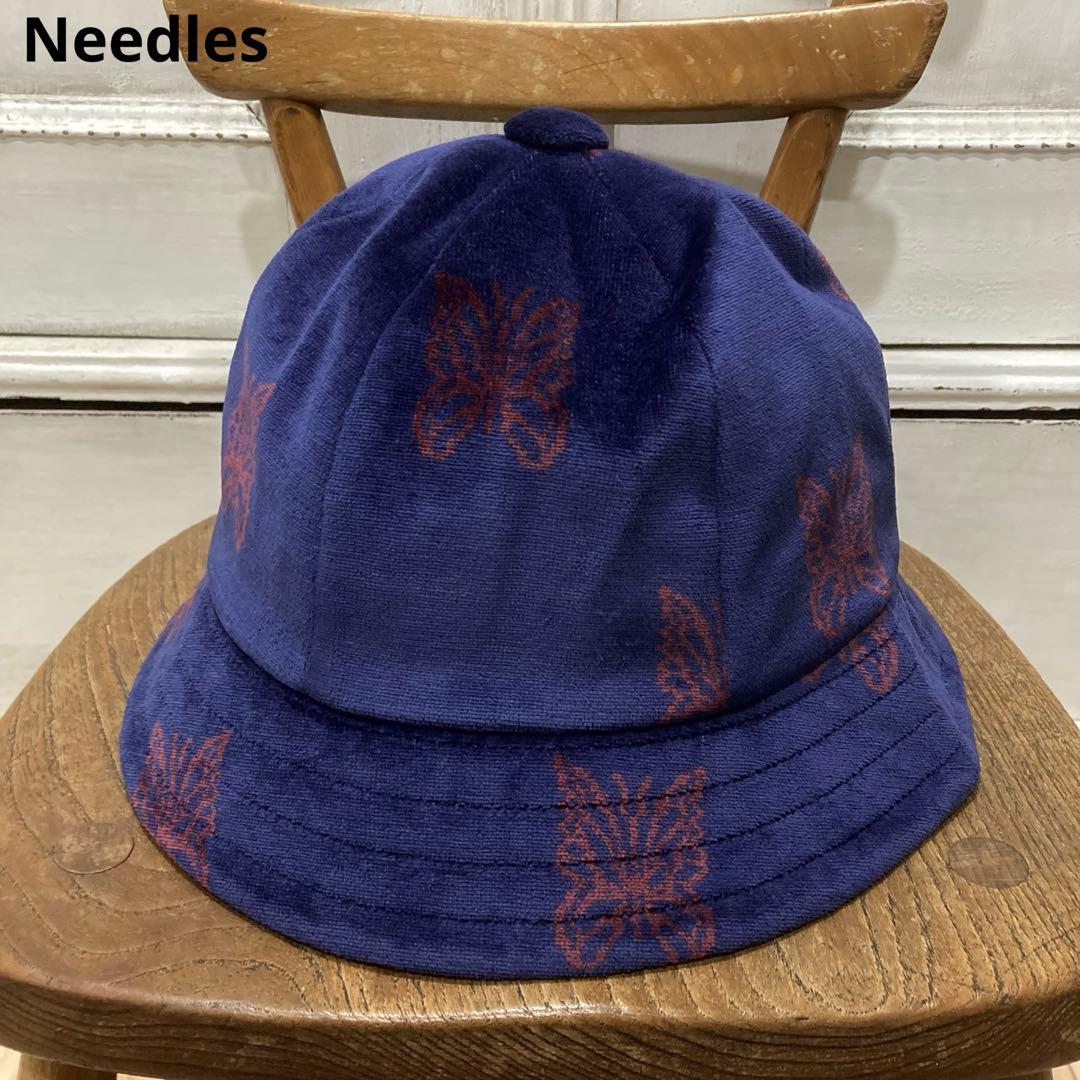 未使用 Needles バミューダハット L ネイビー ベロア パピヨン柄