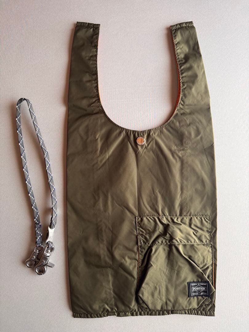 PORTER ポーター POTR エコバッグ カーキ／直営店購入／ストラップ付き