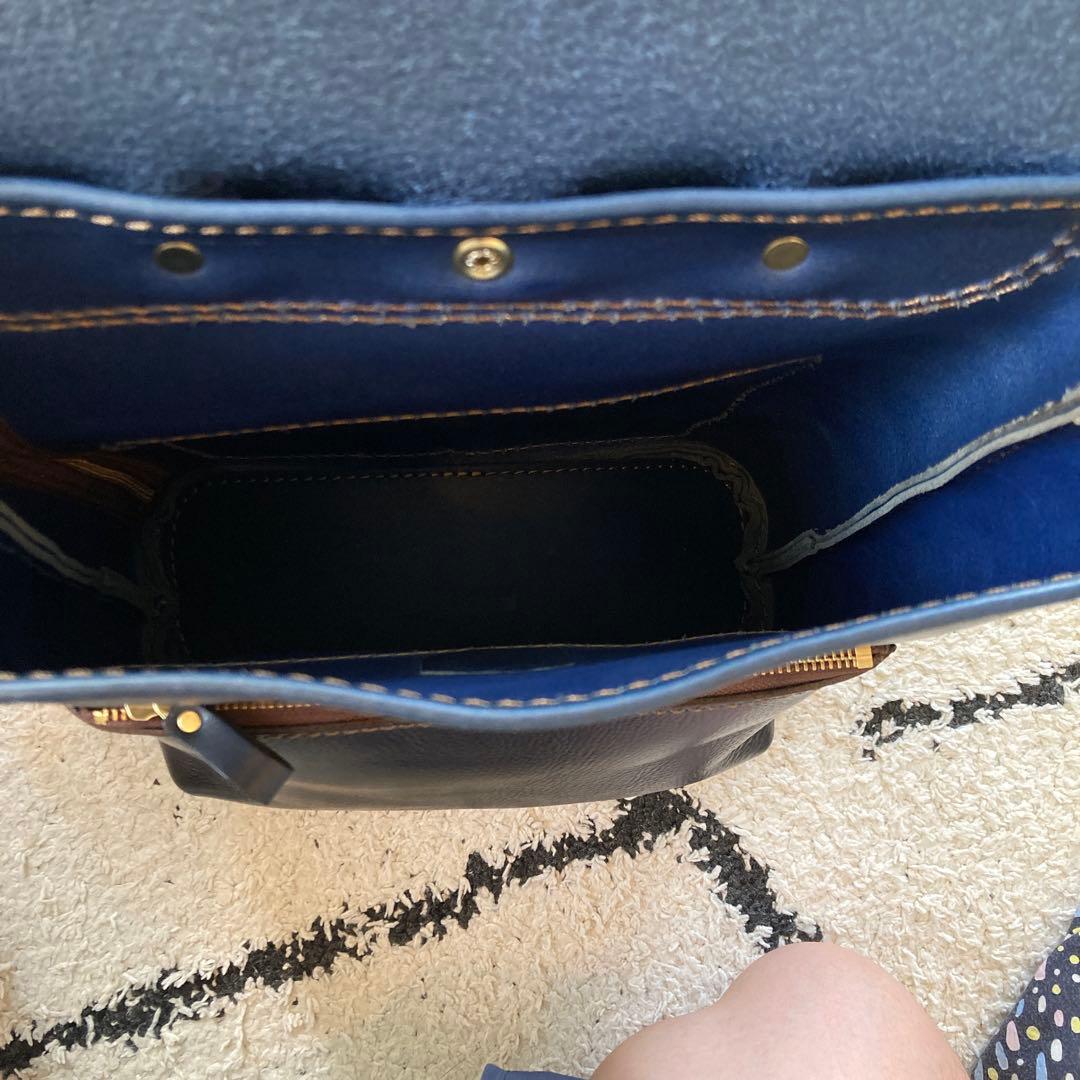 analogico 四角リュック S ブルー ネイビー レザー バックパック