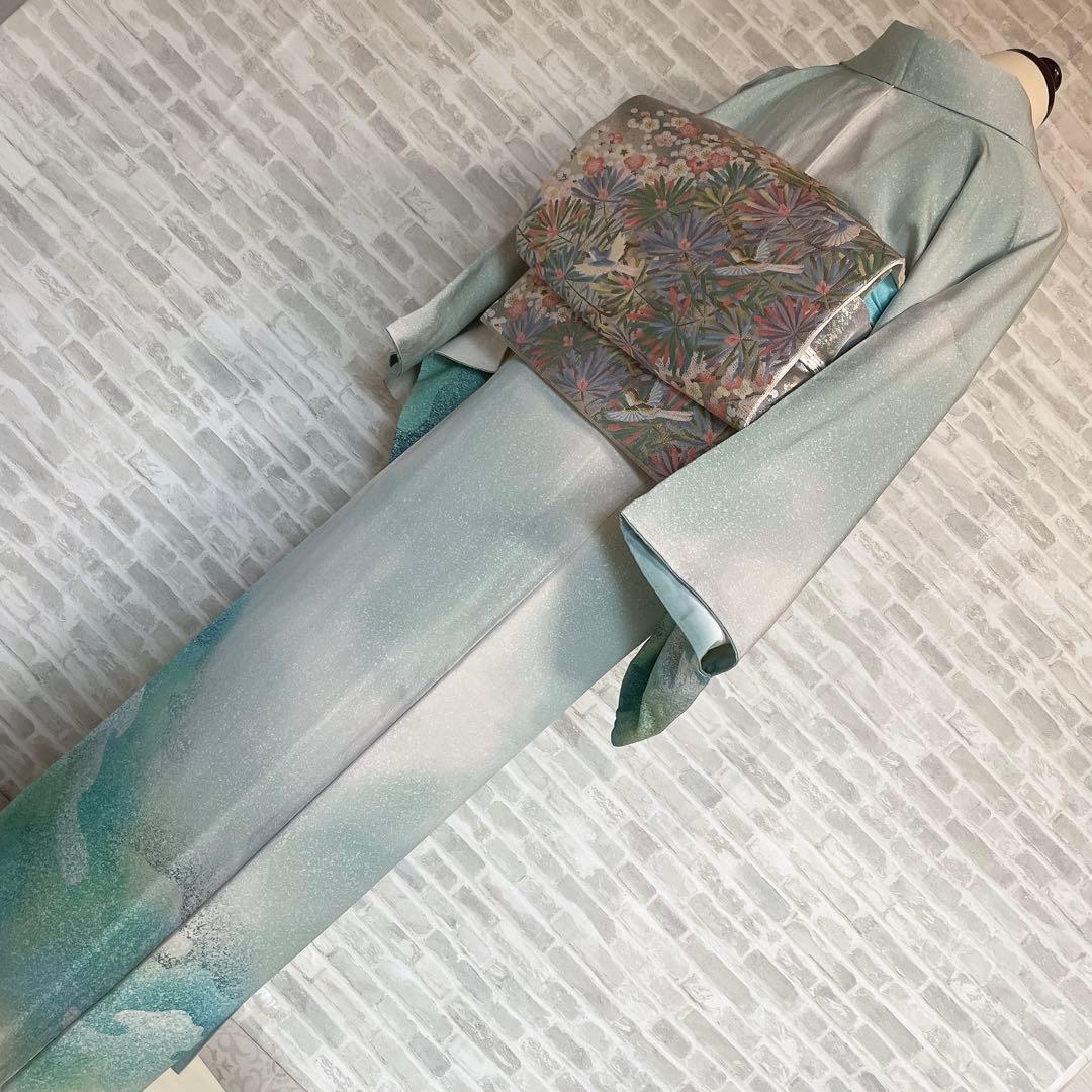 訪問着　フルセット　叩き染　爽やかなお色味　着物　L3