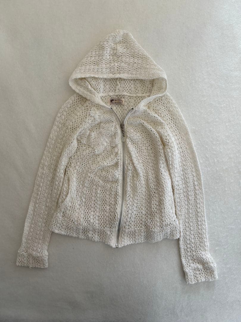 レアデザイン❤︎LIZLISA鍵網み蝶々パールフラワージップパーカー甘めフェアリー