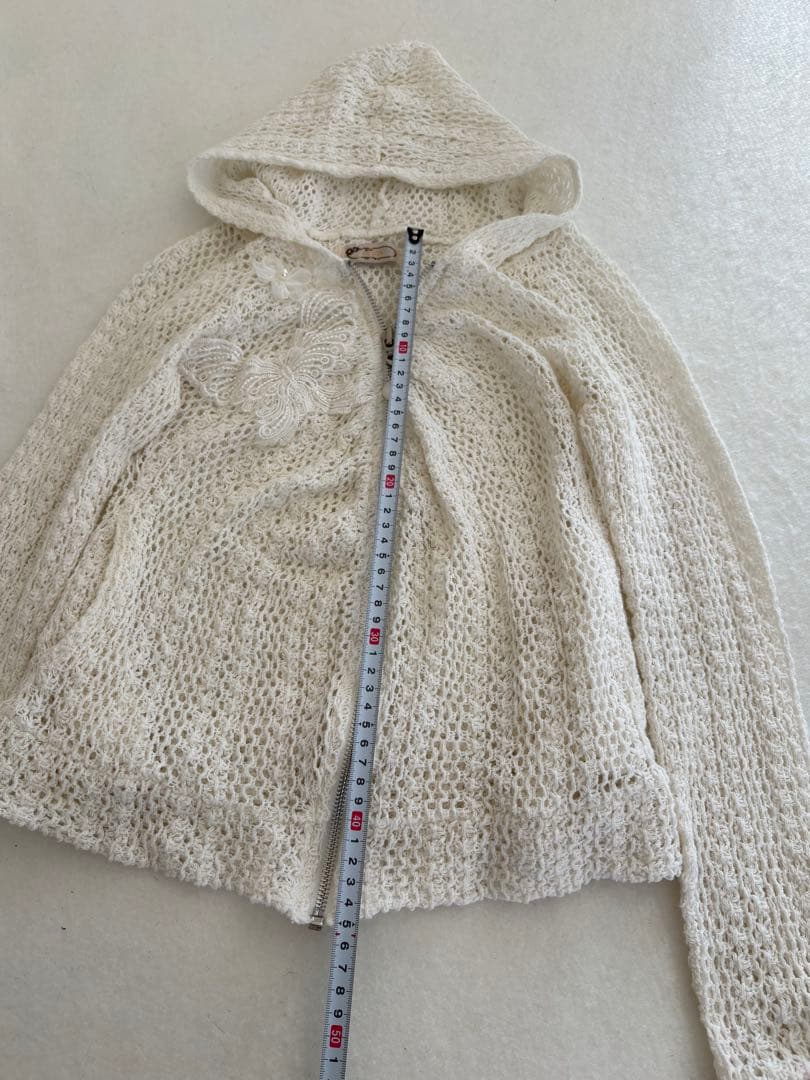 レアデザイン❤︎LIZLISA鍵網み蝶々パールフラワージップパーカー甘めフェアリー