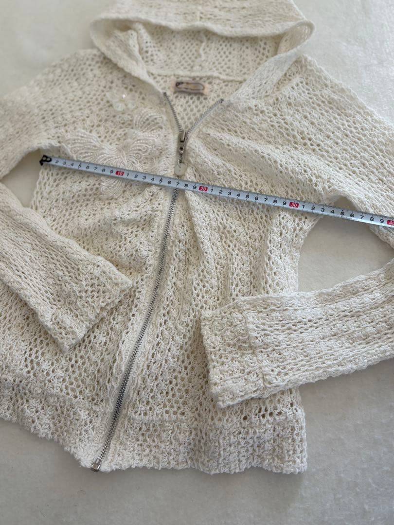 レアデザイン❤︎LIZLISA鍵網み蝶々パールフラワージップパーカー甘めフェアリー